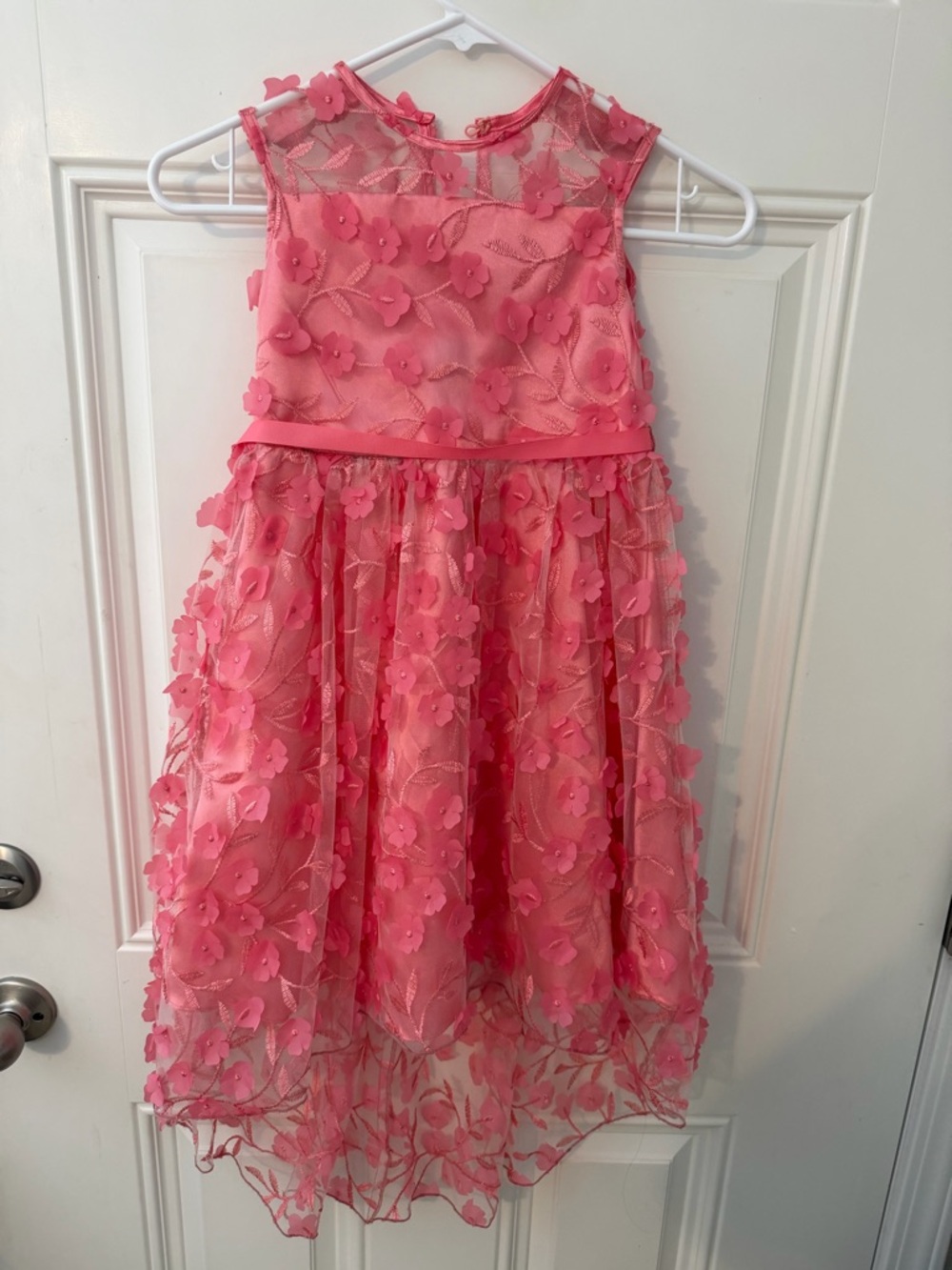 Girls' Pink Floral Applique Party Dress